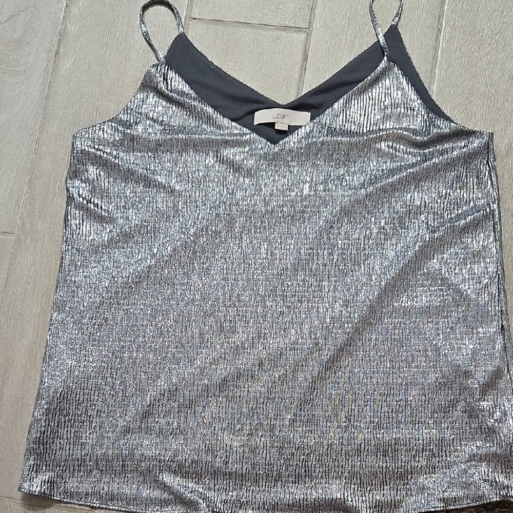 LOFT Silver Sequin Spaghetti Strap Camisole